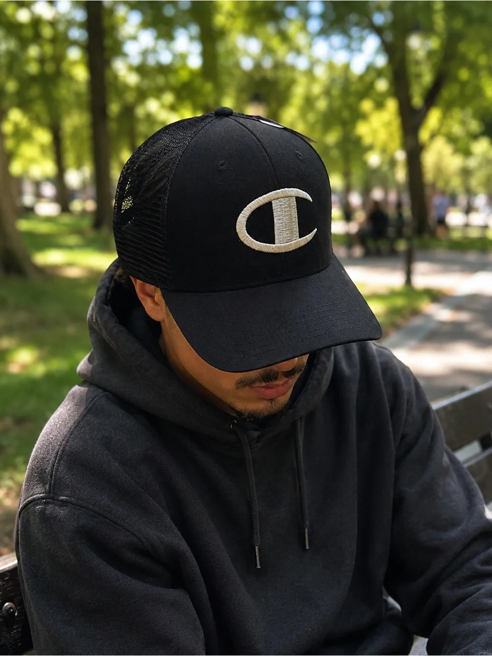 Champion Black Hat with Embroidered 'C' Logo
